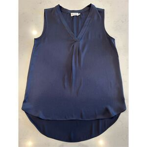 The Reset R Label satin shell navy blue v neck tank small drapey
